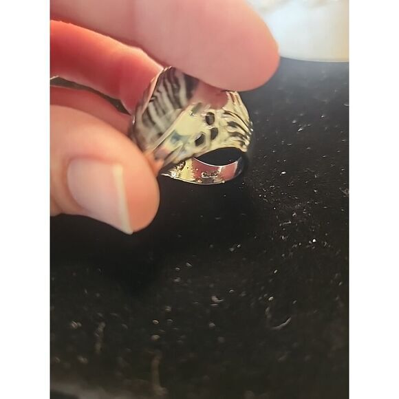 Large Stone Ring 925 Sterling Silver Statement handmade White Black Size 6.5 - Picture 5 of 7